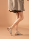 Chic French Woven Roman Sandals in Light Apricot - Mid-Height Heel, Comfortable Sheepskin Insole - Women's Fashion Sandals
