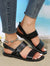 Women's Plus-Size Flat Sandals in Black, Red, Beige, or Brown with Round Toe, Buckle, and Waterproof Platform