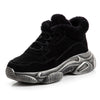 Cozy Winter Women's Thermal Leather Shoes in Black and Khaki - Warm, Plush-Lined Footwear for Women with Polyurethane Sole.