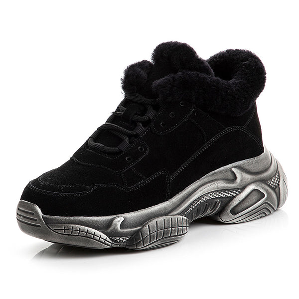 Cozy Winter Women's Thermal Leather Shoes in Black and Khaki - Warm, Plush-Lined Footwear for Women with Polyurethane Sole.