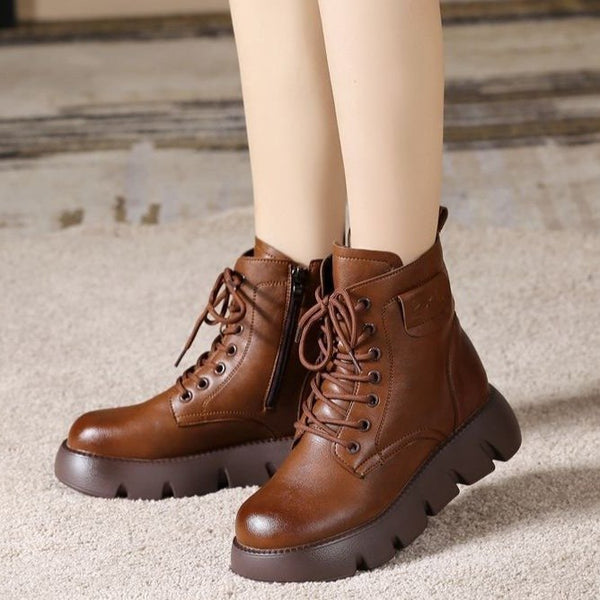 Winter Women's Plush Fur Lined Wedge Snow Boots in Black and Brown