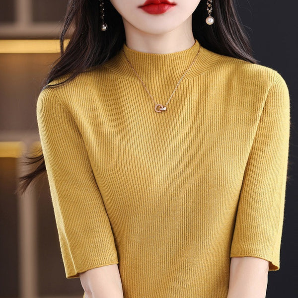 Fashionable Half-Sleeve Turtleneck Women's Sweater in Vibrant Spring Colors