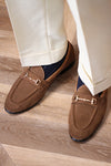 British Style Men's Slip-On Shoes in Light Brown and Dark Blue - Breathable & Durable Casual Footwear for Men.