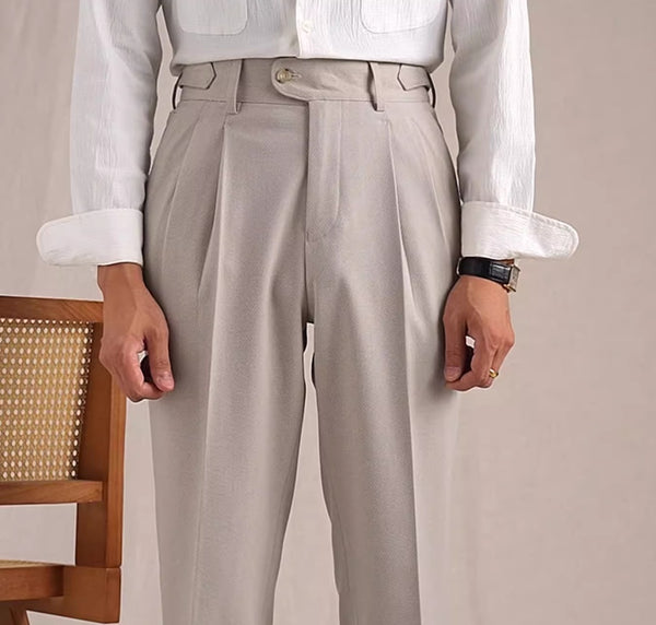 Versatile Wool-Blend Khaki Suit Pants for Modern Men