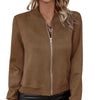 Chic Solid Color Zip-up Winter and Autumn Jacket for Women