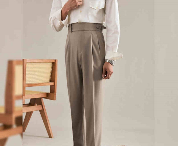 Chic Paris Buckle Suit Trousers in Imitation Wool Fabric, Business-Style Fit - Men's Non-Iron Straight Pant, Adjustable US Sizing