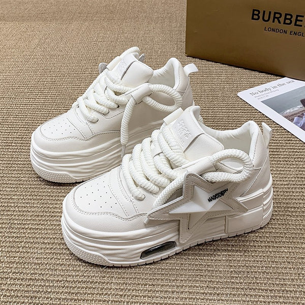 Versatile Women's Lightweight Platform Sneakers in White or Pink - Casual and Stylish All-match Footwear for Women