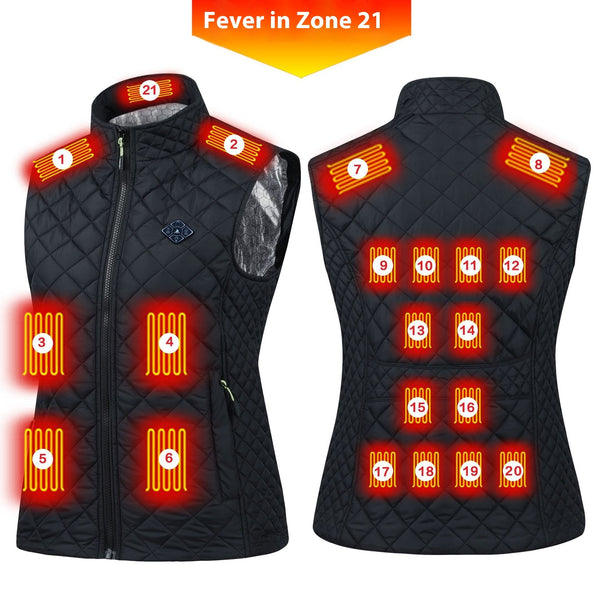 Women's Heated Vest with Smart Charging - Nylon Insulation - Black or Khaki - Slim Fit - Sizes M to 6XL