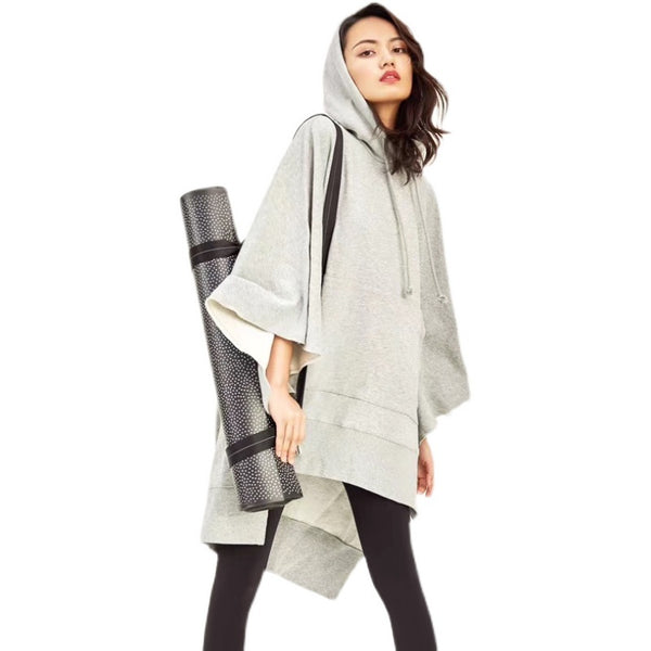 Elegant Shiva Lady Print Cape Poncho in Light Gray-100% Cotton-Illustration of Lady Shiva-Fits All Sizes-Long Sleeve-Warm & Stylish
