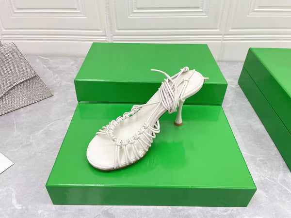 Luxurious Sheepskin Lace-up High Heel Sandals - Elegant Stiletto Style in Various Colors