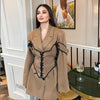 Chic Woolen Coat with Suit Collar in Black or White for Women - Long Sleeve, Hand-woven, Stylish Winter Wear