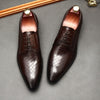 Men's Embossed Cowhide Leather Shoes - Stylish and Durable Footwear with Pointed Toe and Added Height. Black, Brown, Wine Red.