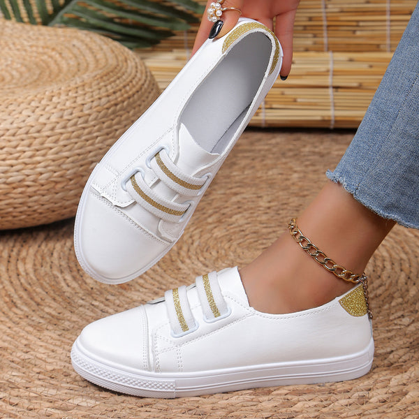 Versatile White Slip-on Casual Flats, Comfortable Low Heel, Durable Rubber Sole, Fashionable Design, White Slip-on Shoes