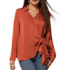 Elegant Lace-up Long Sleeve Shirt in Milk Silk - Waist Trimming. Vibrant colors, sophisticated style. Women's fashion essential.