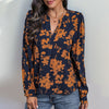 Chic V-Neck Pullover Shirt with Stylish Print, Long Sleeve, Polyester Fabric, Women's Fashion, Trendy Design.