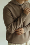 Men's Retro Pullover Hooded Sweater, Camel and Dark Gray Melange, Cozy Knitwear for Men