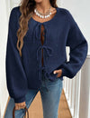 Women's Lace-up Cardigan in Light Gray: Casual & Loose Knit Sweater