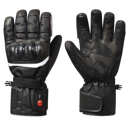 Heated Leather Motorcycle Gloves with High-capacity Battery - Black, Unisex, Winter Riding Gear