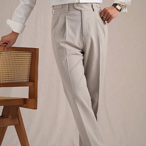 Men's Versatile Straight Khaki Wool-Blend Pants with Mesh Detail