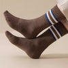 Breathable Men's Cotton Sports Socks - Striped Mid-Calf, Plus Size (5 Pairs)
