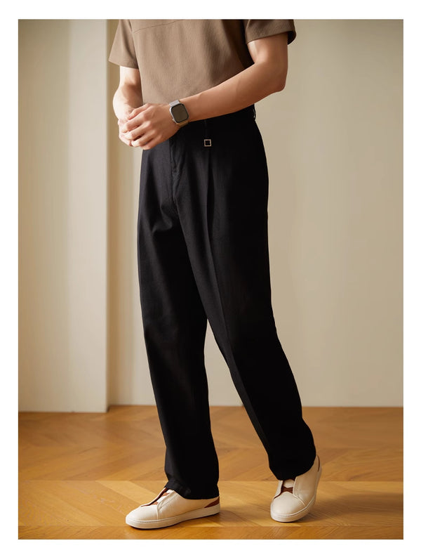 Men's Retro Casual Trousers in Black, Apricot, or American Coffee. Comfortable 97% Cotton blend with Elastic Waist. S to XXL Sizes.