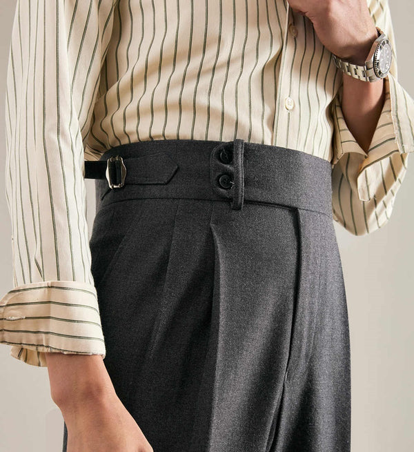 Chic Paris Buckle Suit Trousers in TR Fabric – Business-Style Fit, Non-Iron, Adjustable, Straight Pant. Men's Formal Wear.