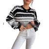 Chic Black & White Striped Knitted Sweater, Casual Style, Free Size, Japanese & Korean Fashion