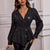 Elegant V-Neck Top for Women, Black, Polyester, Slim Fit. Long-Sleeve Pullover with Stitching Technique. S, M, L, XL Sizes.