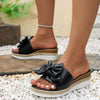 Chic Leather Wedge Bow Slippers for Women - Black & White, PU Leather, Size 36-42, Casual Style & Comfort
