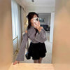 Chic Off-Shoulder Turtleneck Sweater with Lace-Up Detail in GrayPython
