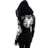 Bold Gothic Punk Women's Hoodie in Black with Zip-Front, Long Sleeves