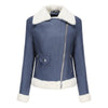 Women's Elegant Fleece Leather Jacket with Fur Collar, Black, Warm Winter Wear