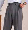 Men's Herringbone Straight-Fit Non-Iron Trousers, Dark Gray - Casual High-Grade Pants with Herringbone Pattern for Men's Fashion.
