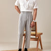 Breathable Gauze-Striped Casual Trousers, Lightweight Polyester Pants, Asian Size Options, Straight Tube Style Comfort