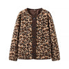 Leopard Print Women's Street Fashion Coat in White and Brown - Trendy Hipster Style in Polyester - Long Sleeve - Sizes S, M, L.