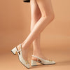 Women's Square Toe Leather Heels - French Baotou Style in Beige and Light Apricot