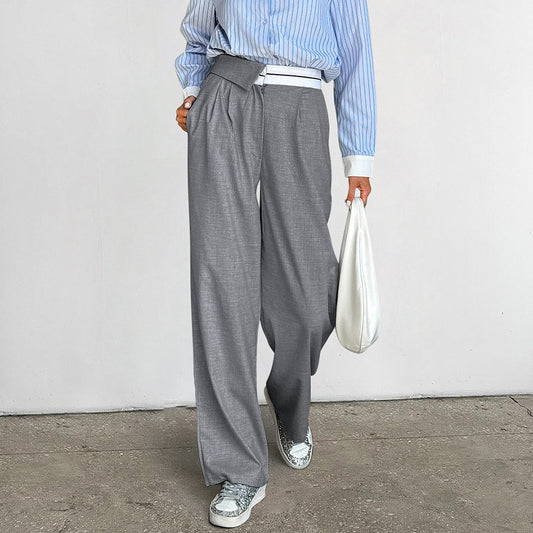 Gray Loose Straight Patchwork High Waist Trousers