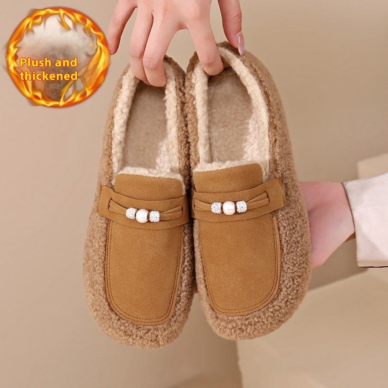 Cotton Shoes Gommino Fleece Lined Padded Warm Keeping Fluffy Shoes