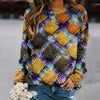 Chic Botanical Print Patchwork Sweater - Trendy Long Sleeve Top
