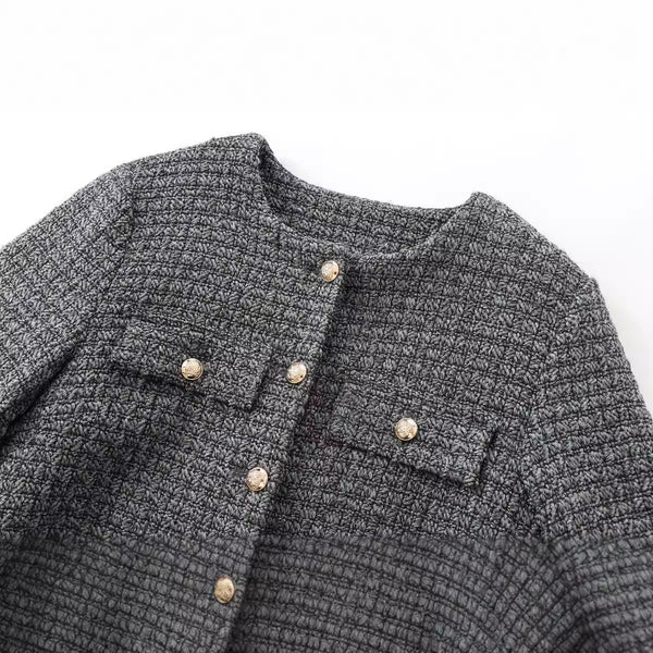 Stylish Round Neck Long Sleeve Women's Coat in Black