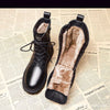 Women's Black Fleece-Lined Mid-Calf Martin Boots 3-5CM Heel, Sizes 35-40, Waterproof Platform & Lace-Up Detail