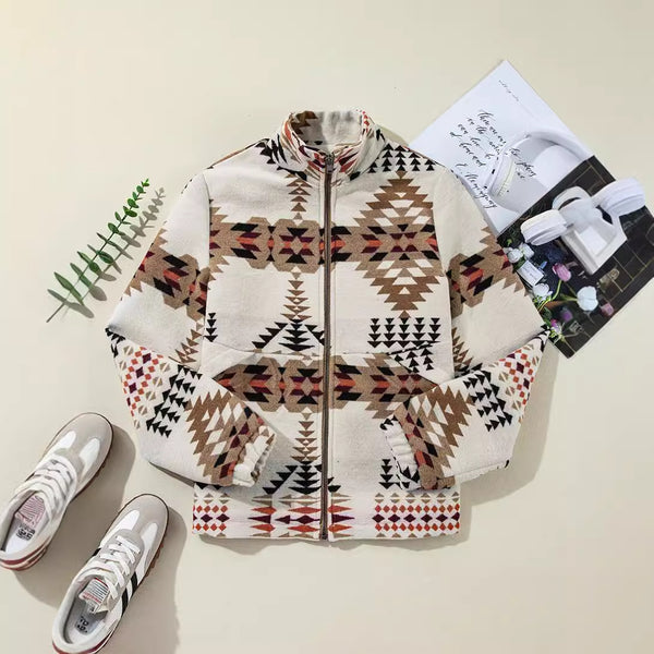 Stylish Geometric Print Women's Thermal Jacket in Apricot Hue