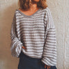 Chic Striped V-Neck Wool Sweater for Women, Acrylic Knit, Long Sleeve, Winter Fashion - S, M, L, XL