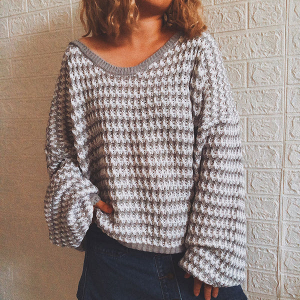Chic Striped V-Neck Wool Sweater for Women, Acrylic Knit, Long Sleeve, Winter Fashion - S, M, L, XL