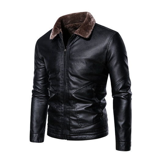 Slim Fit Lapel Business Casual Leather Jacket For Men