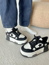 Lightweight Elevated Sole Hong Kong Style Sneakers - Milky White & Black, Durable Rubber Sole, Breathable Imitation Leather Lining, Korean Design.