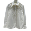 Elegant Hollow Mesh Long-Sleeve Lapel Shirt in White Cotton - Women's Fashion.