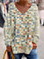 Chic Floral Print V-neck Long-sleeve Top in Brushed Milk Silk Fabric