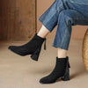 Women’s French-Style Suede Boots with Chunky Heels in Black and Brown, Winter Fashion Footwear, Mid-Calf Boots