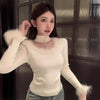 Women's Patchwork Halter Top in Apricot or Brown, Slim Fit Winter Sweater